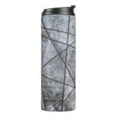 Zwart Lijnen wit grijze streep rechthoeken abstrac Thermosbeker (Gedraaid links)