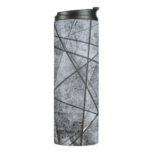 Zwart Lijnen wit grijze streep rechthoeken abstrac Thermosbeker (Gedraaid links)