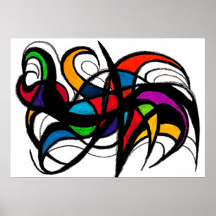 Zwart lijnenkleurenblok Abstract Poster