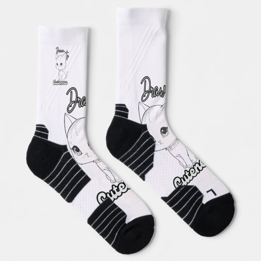 Zwart lijnkunst kitten met halsband sokken (Rechts)