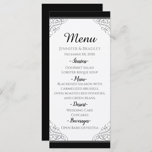 Zwart Lijst Bruiloft Menu (Voorkant / Achterkant)