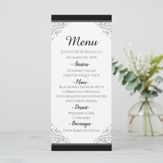 Zwart  Lijst Bruiloft Menu (Staand voorkant)