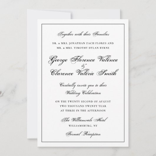 Zwart Lijst Calligrafie Elegance Classic Wedding Kaart (Voorkant)