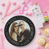 Zwart Lijst Custom Circle Tekst Foto Wedding Papieren Bordje (Feest)