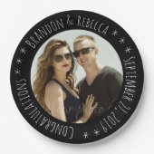 Zwart Lijst Custom Circle Tekst Foto Wedding Papieren Bordje (Voorkant)