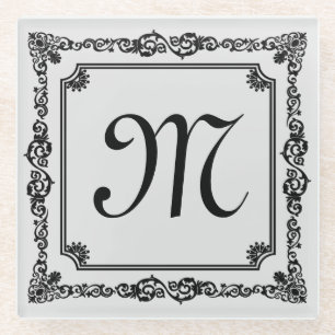 Zwart  Lijst Custom Monogram Glazen Onderzetter