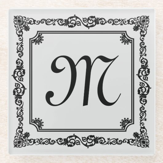 Zwart  Lijst Custom Monogram Glazen Onderzetter (Voorkant)