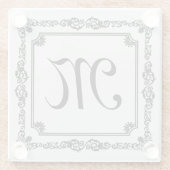 Zwart  Lijst Custom Monogram Glazen Onderzetter (Achterkant)