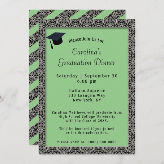 Zwart Lijst Dinner Pet Licht Groen Afstuderen Kaart (Voorkant / Achterkant)