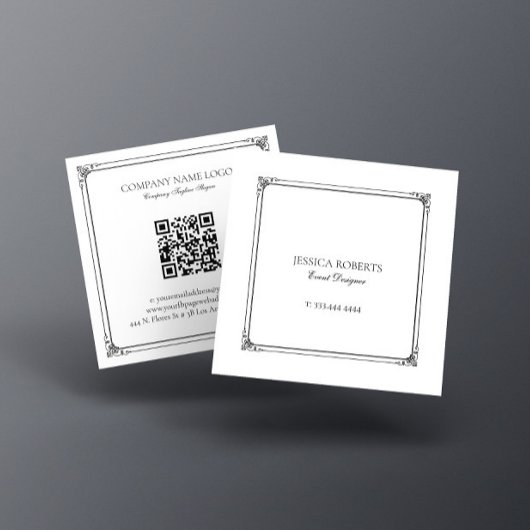 zwart lijst en aangepaste tekst op wit vierkante visitekaartje