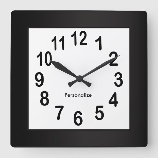 Zwart Lijst en nummers | DIY Achtergrondkleur Vierkante Klok (Voorkant)