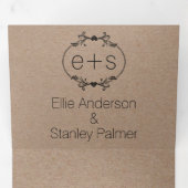 Zwart lijst, initialen monogram kraft papier bruil drieluik uitnodiging (Binnenzijde eerst)