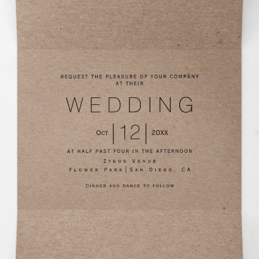 Zwart lijst, initialen monogram kraft papier bruil drieluik uitnodiging (Binnenkant midden)