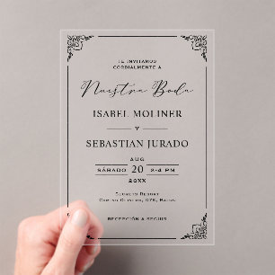 Zwart Lijst Motief Nuestra Boda Spaans Huwelijk Acryl Uitnodigingen