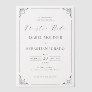 Zwart Lijst Motief Nuestra Boda Spaans Huwelijk Vellum Uitnodigingen