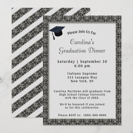 Zwart Lijst Pet Grijs Afstuderen Kaart (Voorkant / Achterkant)