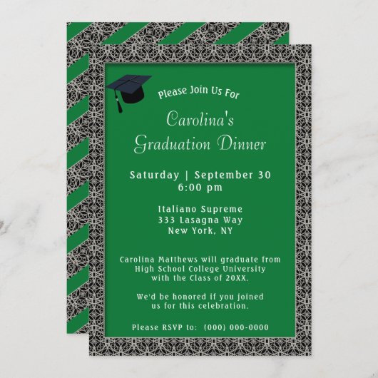 Zwart Lijst Pet Groen Afstuderen Kaart (Voorkant / Achterkant)