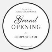Zwart Lijst Script Bedrijfsnaam Grote Opening Ronde Sticker (Voorkant)