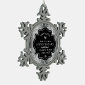 Zwart Lijst & Silver Damask 25e Jubileum Tin Sneeuwvlok Ornament (Links)