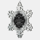 Zwart Lijst & Silver Damask 25e Jubileum Tin Sneeuwvlok Ornament (Rechts)