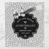 Zwart Lijst White Glitter 25th Wedding Jubileum Wijn Etiket (Enkel label)