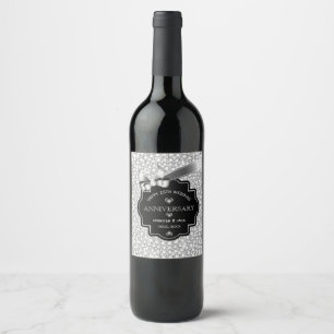 Zwart Lijst White Glitter 25th Wedding Jubileum Wijn Etiket