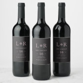 Zwart & Lila | Stijlvolle Trouwdatum Besparen Wijn Etiket (Flessen)