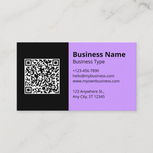 Zwart Lila Zakelijk Logo Scannable QR Code Visitekaartje (Voorkant)