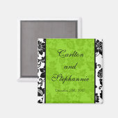 Zwart/lime groen bloemendamast trouwmagneet magneet (Voorkant / Achterkant)