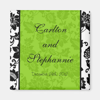 Zwart/lime groen bloemendamast trouwmagneet magneet