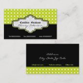 Zwart lime groen wit polka dot interieurs visitekaartje (Voorkant / Achterkant)