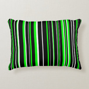 Zwart, Limegroen en Witte Barcode Streep Accent Kussen