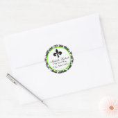 Zwart & Limoen Damask Fleur de Lys Adreslabel Ronde Sticker (Envelop)