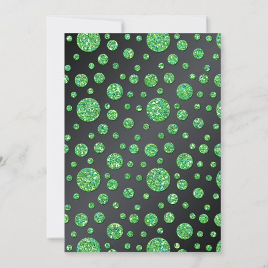 Zwart, Limoen Glittery Polka Dot Bat Mitzvah Invit Kaart (Achterkant)