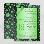 Zwart, Limoen Glittery Polka Dot Bat Mitzvah Invit Kaart (Voorkant / Achterkant)