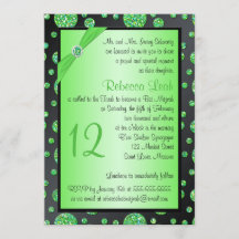 Zwart, Limoen Glittery Polka Dot Bat Mitzvah Invit