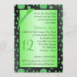 Zwart, Limoen Glittery Polka Dot Bat Mitzvah Invit Kaart
