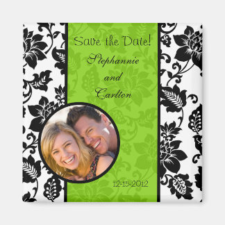 Zwart/limoen groen Bloemen Damast aankondiging mag Magneet