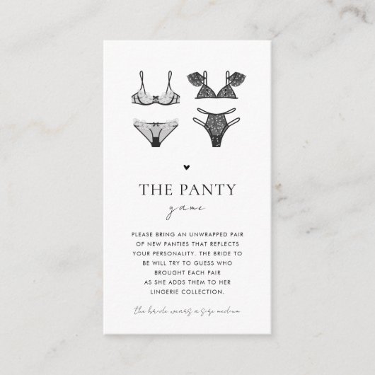 Zwart Lingerie & Hart Vrijgezellenfeest Panty Game Informatiekaartje (Voorkant)