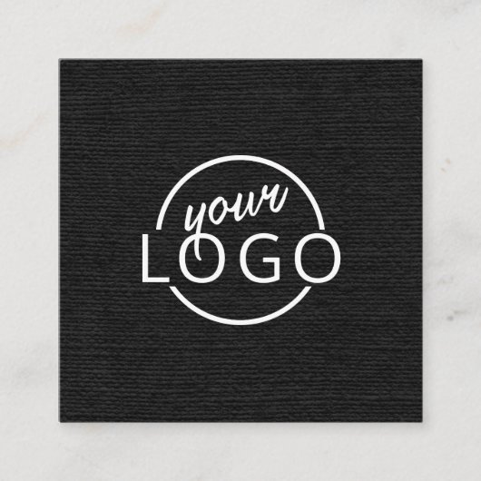Zwart linnen moderne, minimalistische logo vierkante visitekaartje (Voorkant)