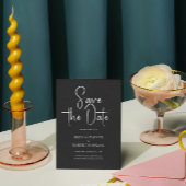 Zwart linnen Simple Black Script Save the Date Kaart