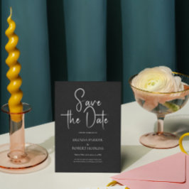 Zwart linnen Simple Black Script Save the Date Kaart