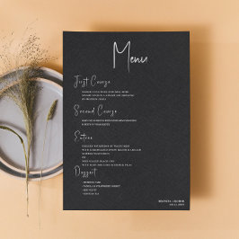 Zwart linnen Simple White Script Weduwmenu Kaart