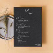 Zwart linnen Simple White Script Weduwmenu Kaart