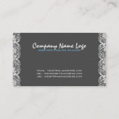 Zwart linnen & wit Floral & Lace Visitekaartje (Achterkant)