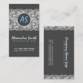 Zwart linnen & wit Floral & Lace Visitekaartje (Voorkant / Achterkant)
