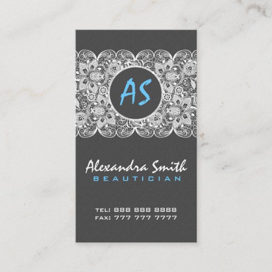 Zwart linnen & wit Floral & Lace Visitekaartje (Voorkant)