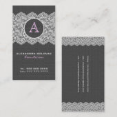 Zwart linnen & wit  linnen & kant visitekaartje (Voorkant / Achterkant)