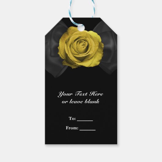 Zwart Lint Bow & Yellow Rose ELKE KLEUR Favor Cadeaulabel (Voorkant)