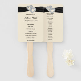 Zwart lint diamanten harten bruiloft programma fan handwaaier